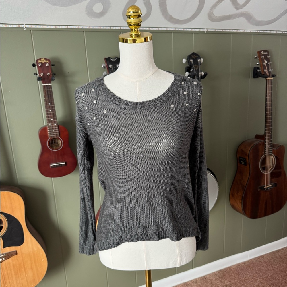 Tilly’s Charcoal Gray Knit Studded Sweater